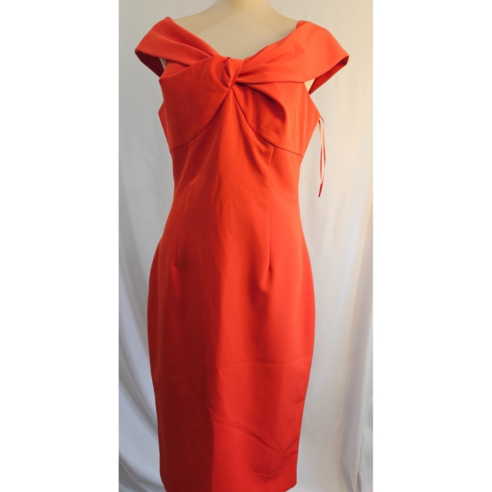 Trina Turk Imperative Portrait Neck Short Sleeve Crepe Sheath Dress 4 Red NEW